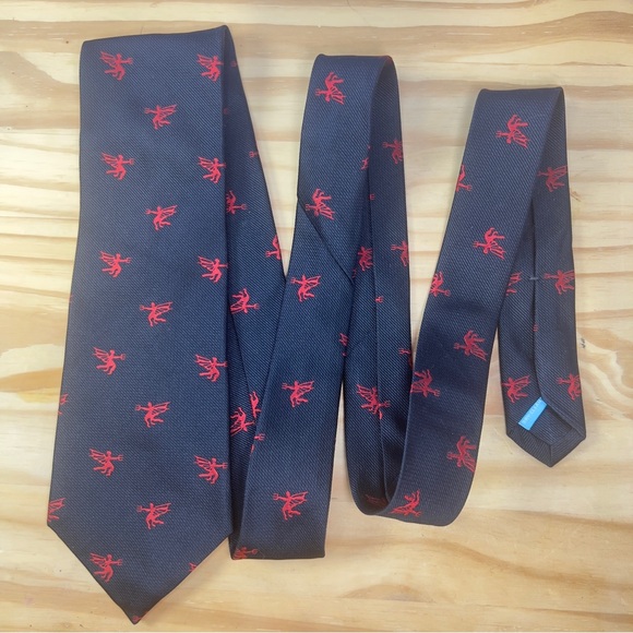 *2/$30* J. McLaughlin Black Silk Tie with Red Embroidered Design - Picture 1 of 6
